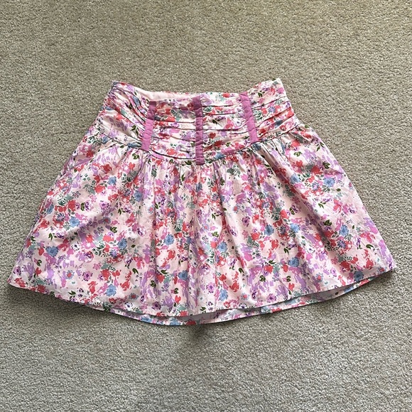 Aureum Pastel Floral Ruched Lined Mini Cotton Skirt Women’s Size Large - Picture 1 of 9